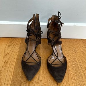 Aquazurra Belgravia Lace-up Suede Pumps, Brown, 37.5